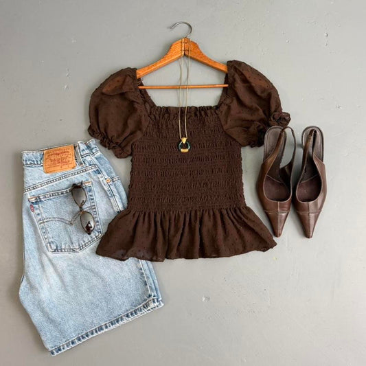 VINTAGE MOA MOA POLKA DOT BROWN BLOUSE