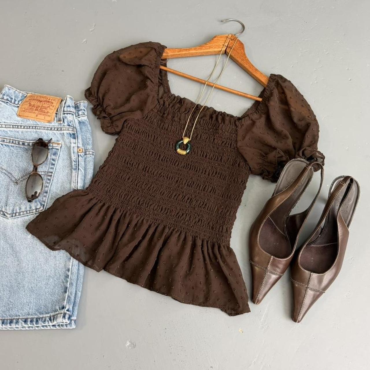 VINTAGE MOA MOA POLKA DOT BROWN BLOUSE