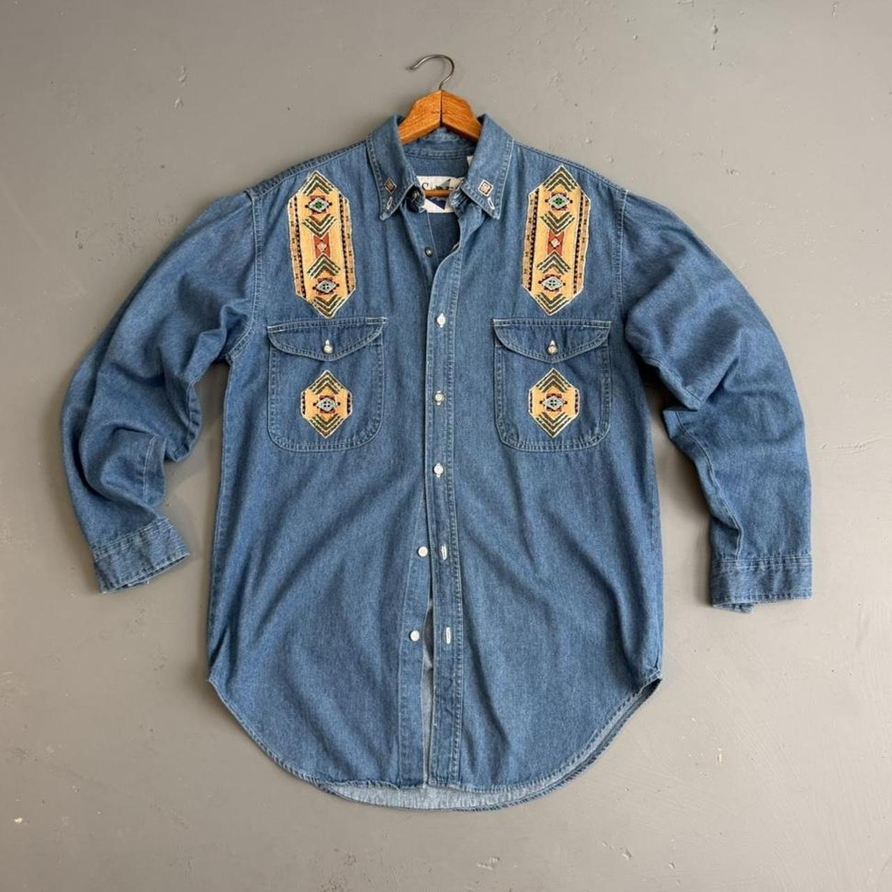 VINTAGE DENIM BUTTON DOWN WITH WESTERN EMBROIDERY 🌵