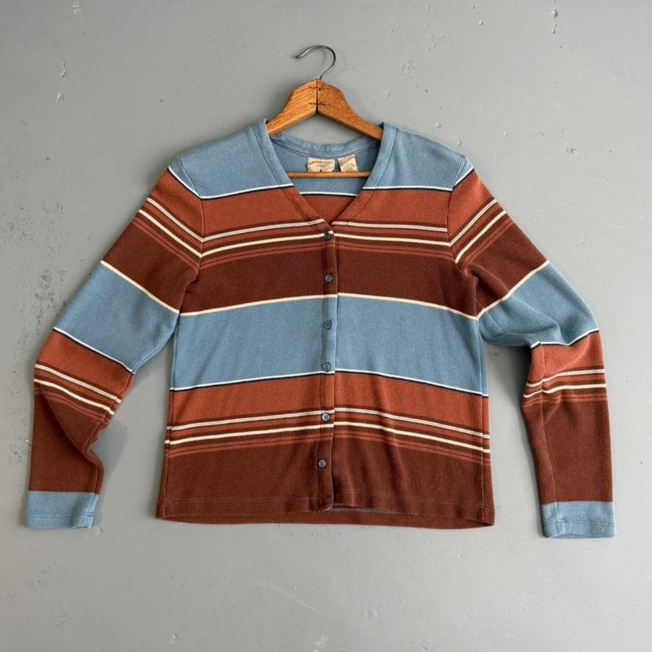VINTAGE BROWN AND BLUE STRIPED BUTTON DOWN CARDIGAN 🏜️