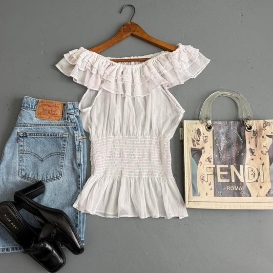 VINTAGE WHITE SHEER OFF THE SHOULDER BLOUSE 🕊️
