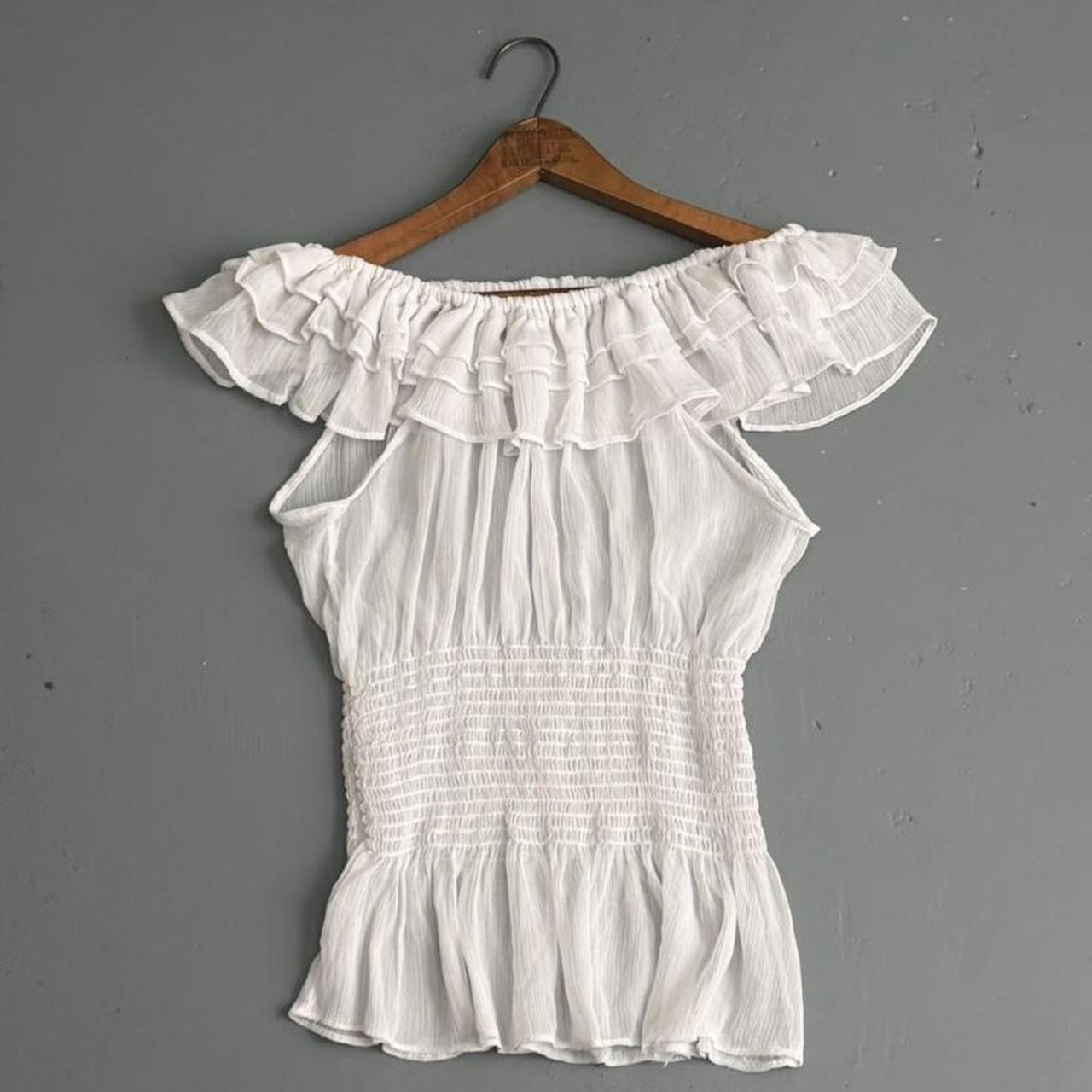 VINTAGE WHITE SHEER OFF THE SHOULDER BLOUSE 🕊️