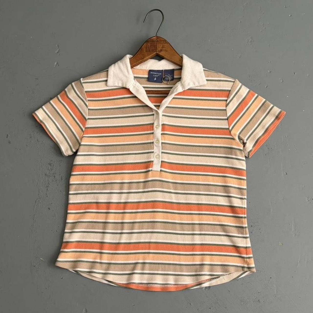 VINTAGE ORANGE AND BEIGE STRIPED POLO TOP 🍊