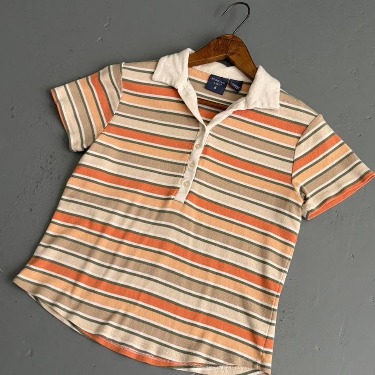 VINTAGE ORANGE AND BEIGE STRIPED POLO TOP 🍊