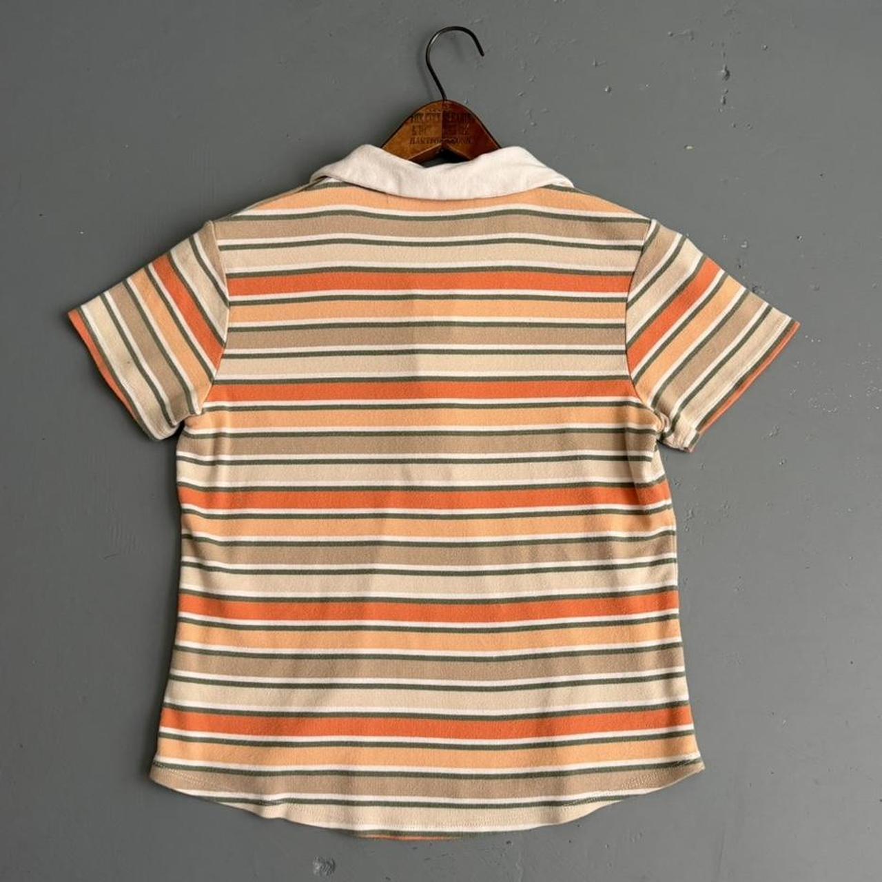VINTAGE ORANGE AND BEIGE STRIPED POLO TOP 🍊