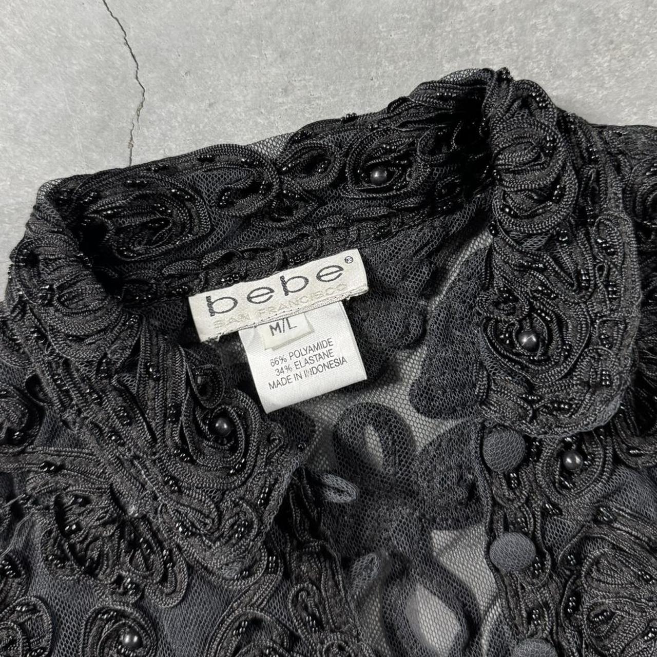 VINTAGE BEBE BLACK BEADED & SHEER TIGHT BUTTON UP 🖤