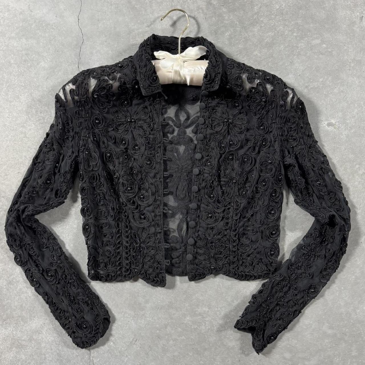 VINTAGE BEBE BLACK BEADED & SHEER TIGHT BUTTON UP 🖤