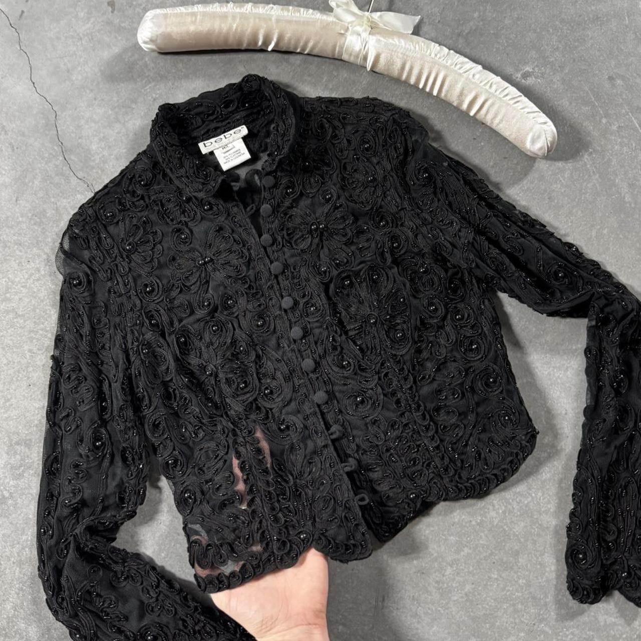 VINTAGE BEBE BLACK BEADED & SHEER TIGHT BUTTON UP 🖤