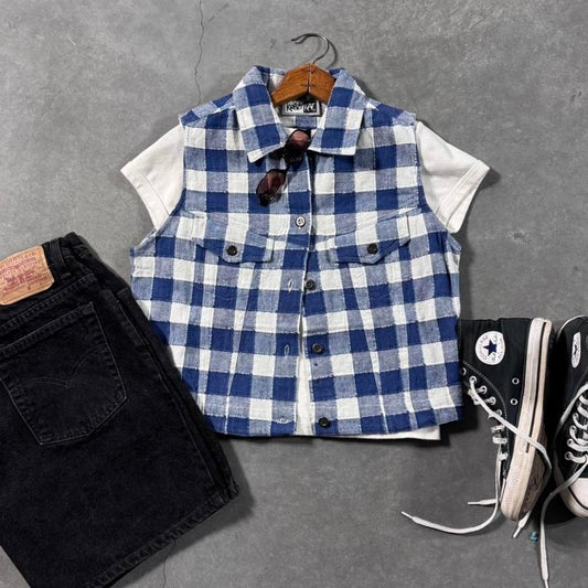 VINTAGE 90S KRAZYKAT BLUE PLAID VEST