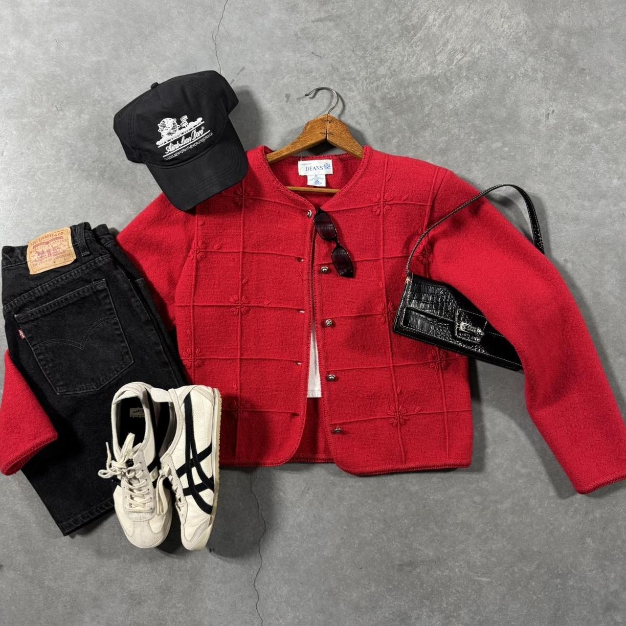 VINTAGE 90S DEANS RED CARDIGAN SWEATER