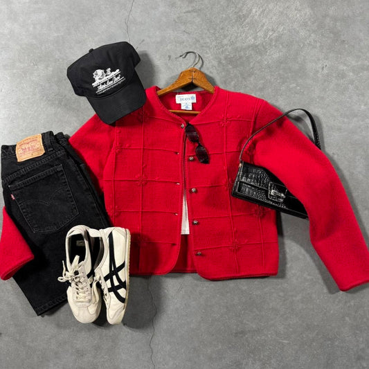 VINTAGE 90S DEANS RED CARDIGAN SWEATER