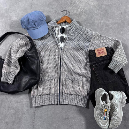 VINTAGE 90S HEAVY WOOL ZIP-UP SWEATER 🌞