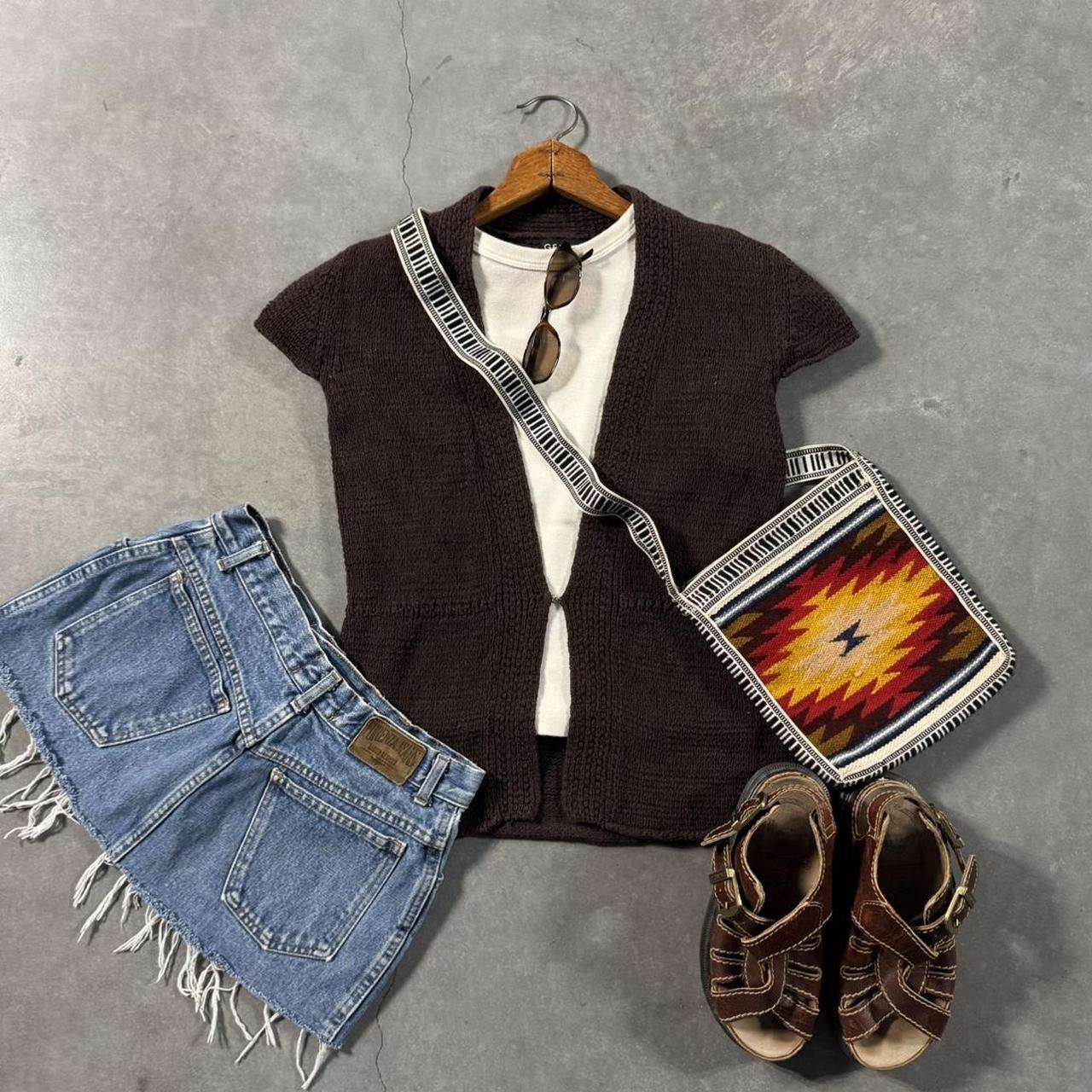 VINTAGE Y2K 90S GEORGE BROWN KNIT SHORT SLEEVE CARDIGAN