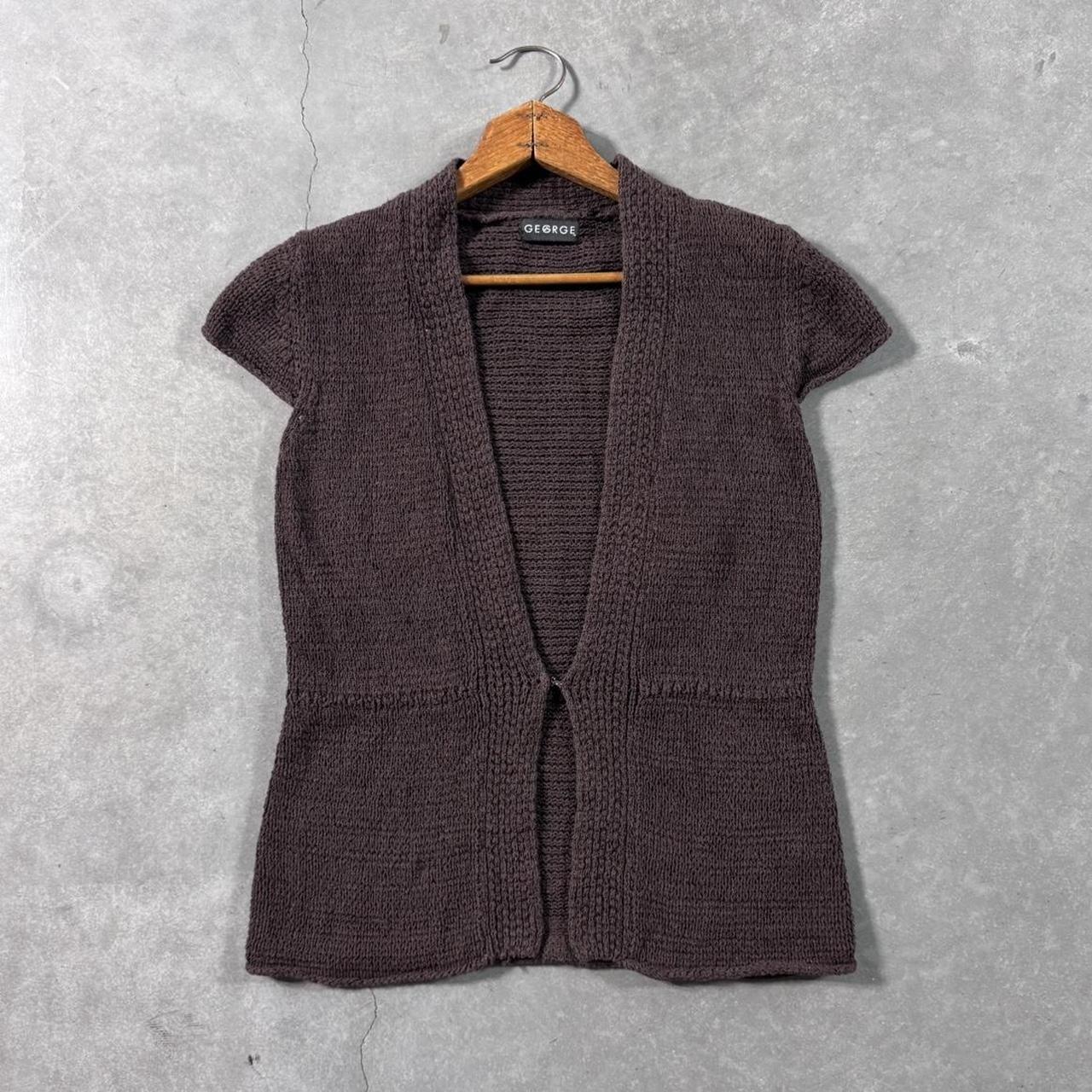 VINTAGE Y2K 90S GEORGE BROWN KNIT SHORT SLEEVE CARDIGAN