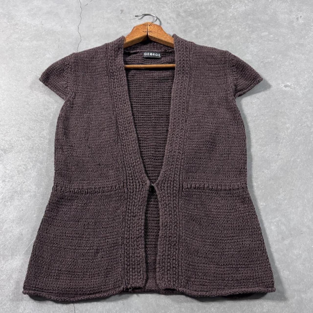 VINTAGE Y2K 90S GEORGE BROWN KNIT SHORT SLEEVE CARDIGAN