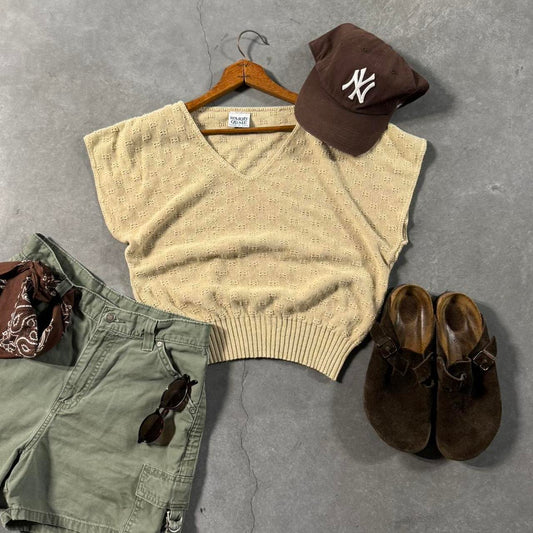 VINTAGE 90S BARRY & ME TAN KNIT SHORT SLEEVE SWEATER 🌿