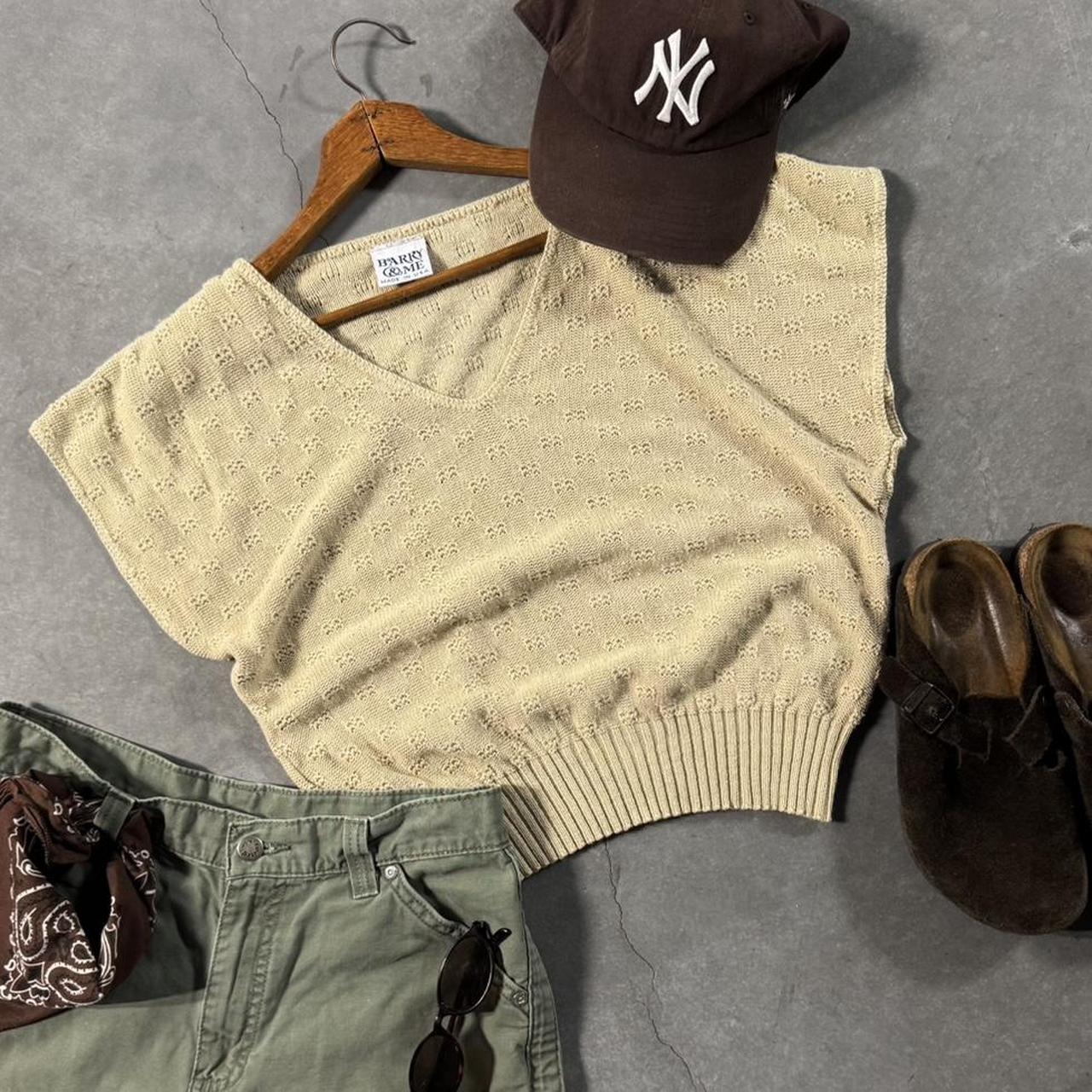 VINTAGE 90S BARRY & ME TAN KNIT SHORT SLEEVE SWEATER 🌿