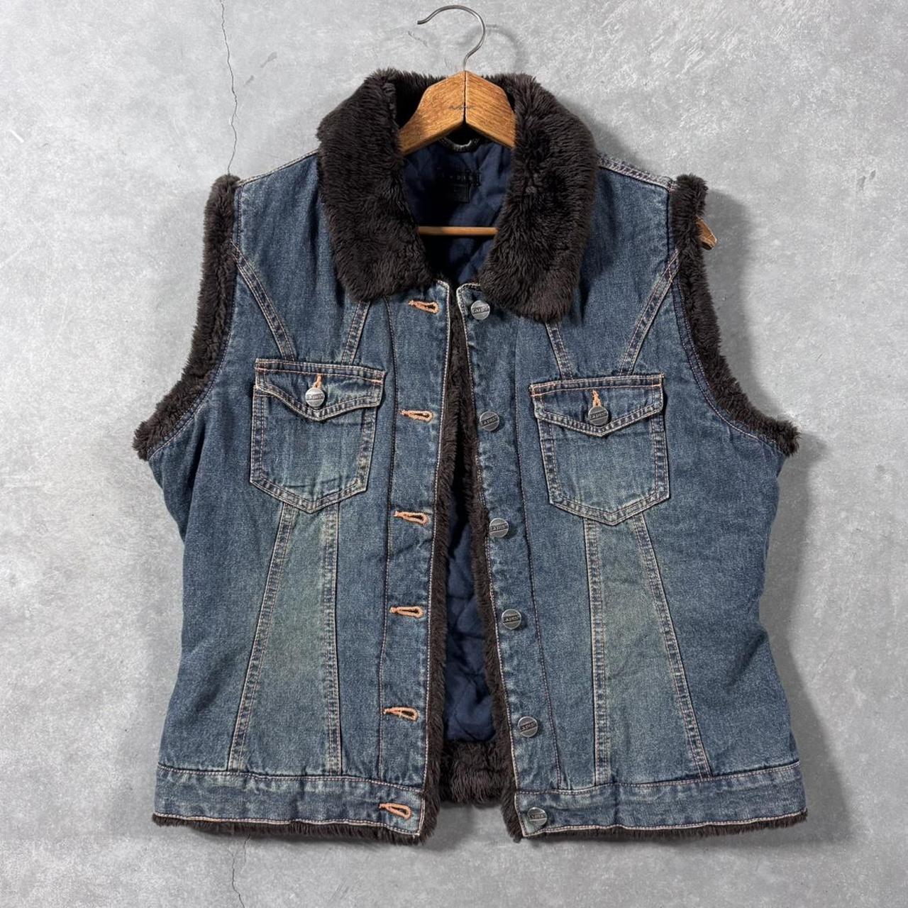 VINTAGE 90S LAPIS FAUX FUR DENIM VEST
