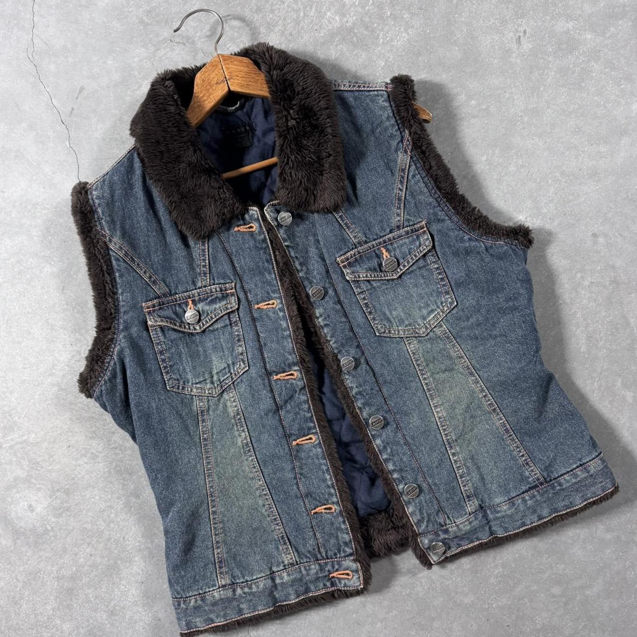 VINTAGE 90S LAPIS FAUX FUR DENIM VEST