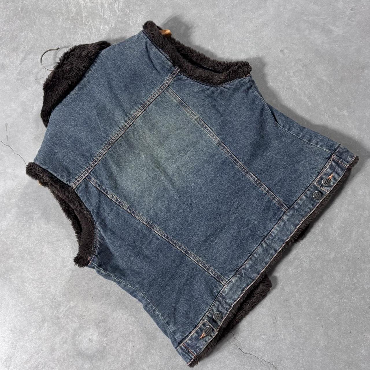 VINTAGE 90S LAPIS FAUX FUR DENIM VEST