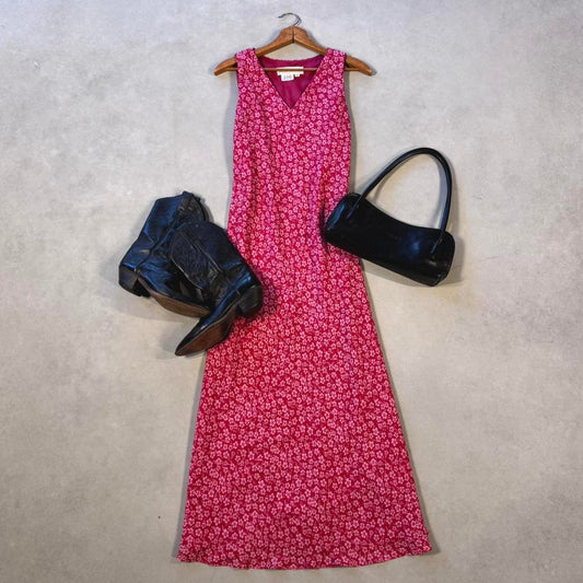 VINTAGE 90S MAGGY LONDON PINK FLORAL MAXI DRESS