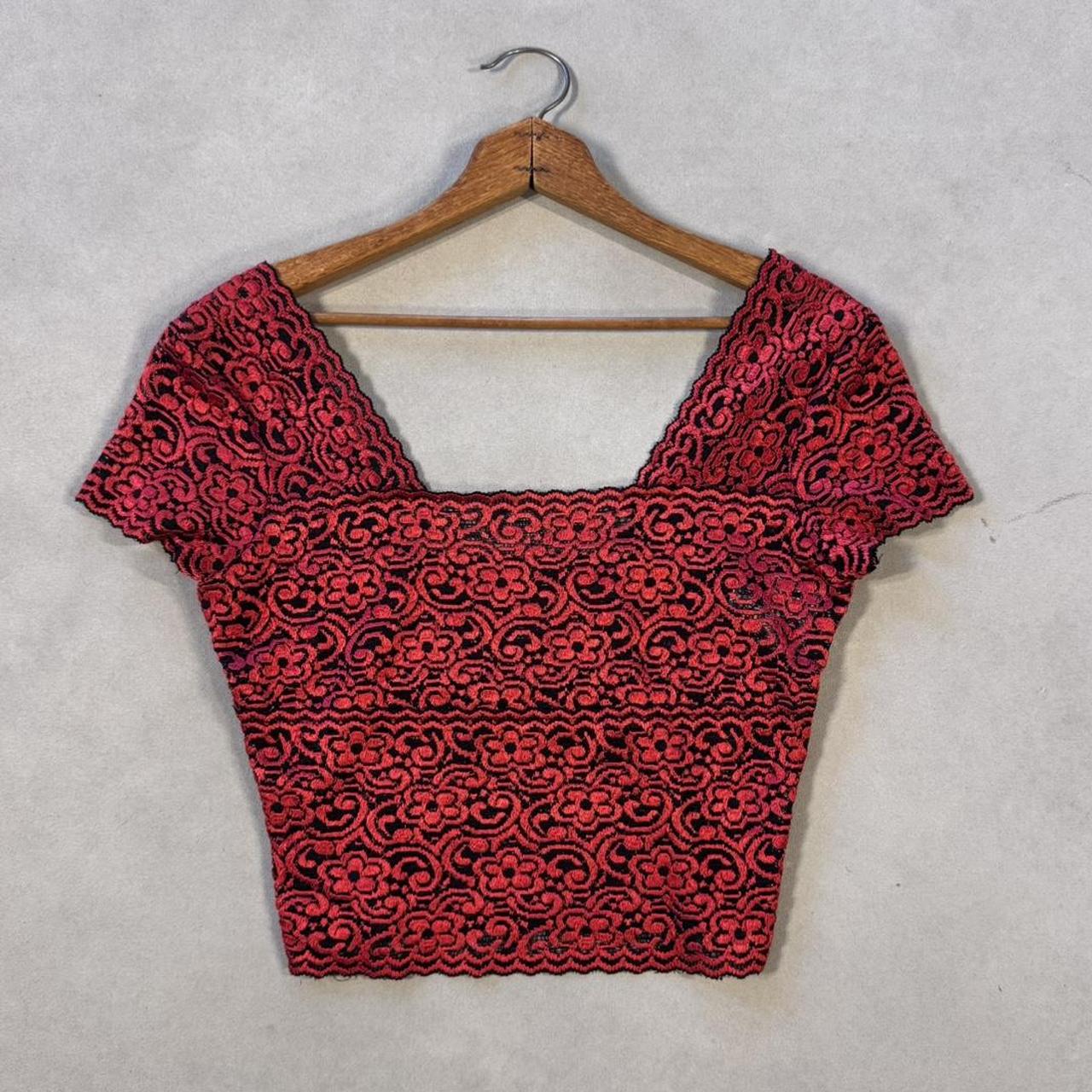 VINTAGE 90S JOSEPH RIBHOFF RED MESH TIGHT TOP