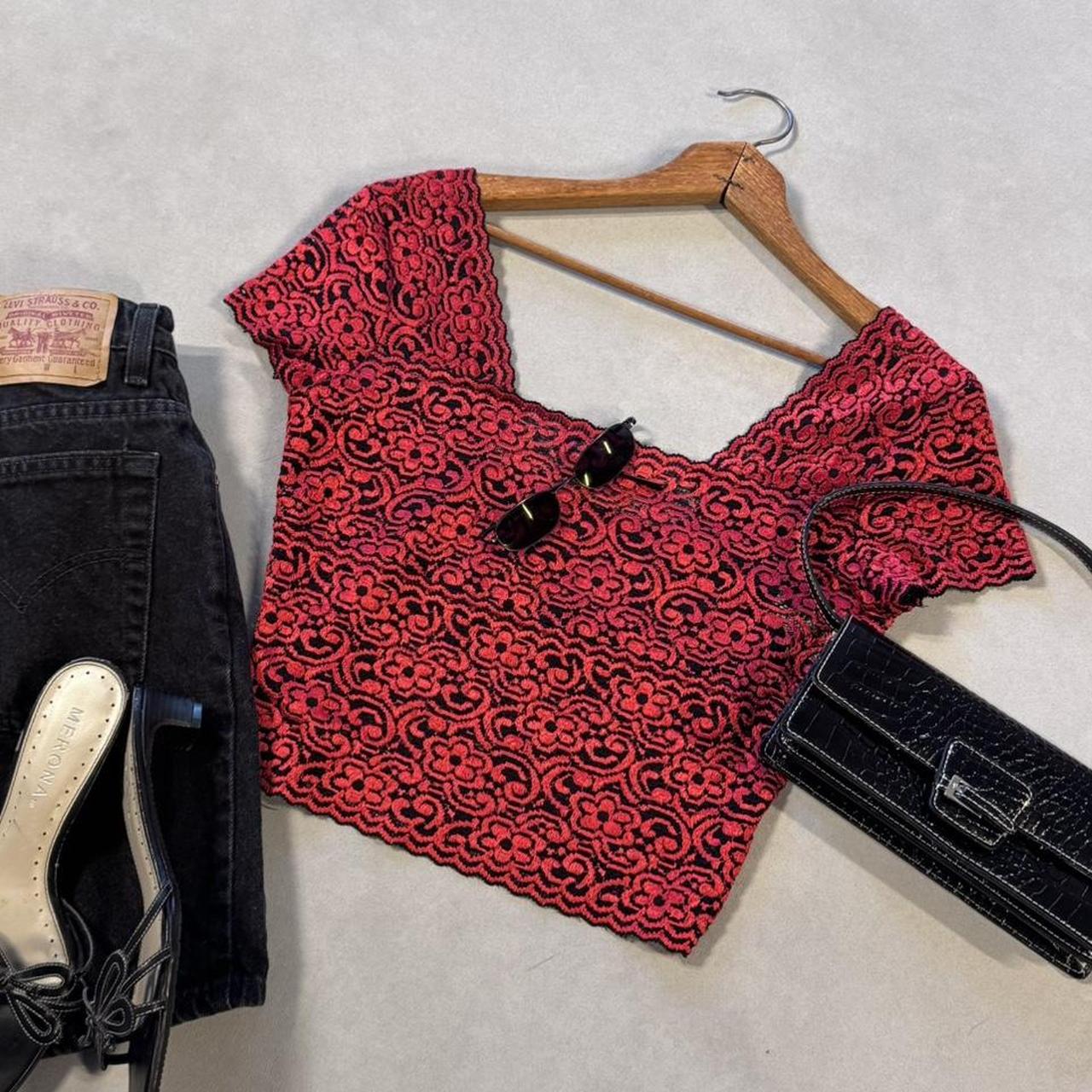 VINTAGE 90S JOSEPH RIBHOFF RED MESH TIGHT TOP