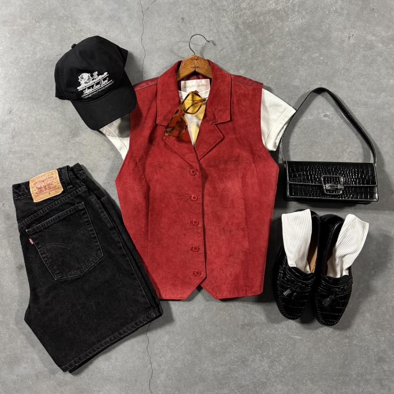 VINTAGE 90S MARGARET RED LEATHER SUEDE VEST