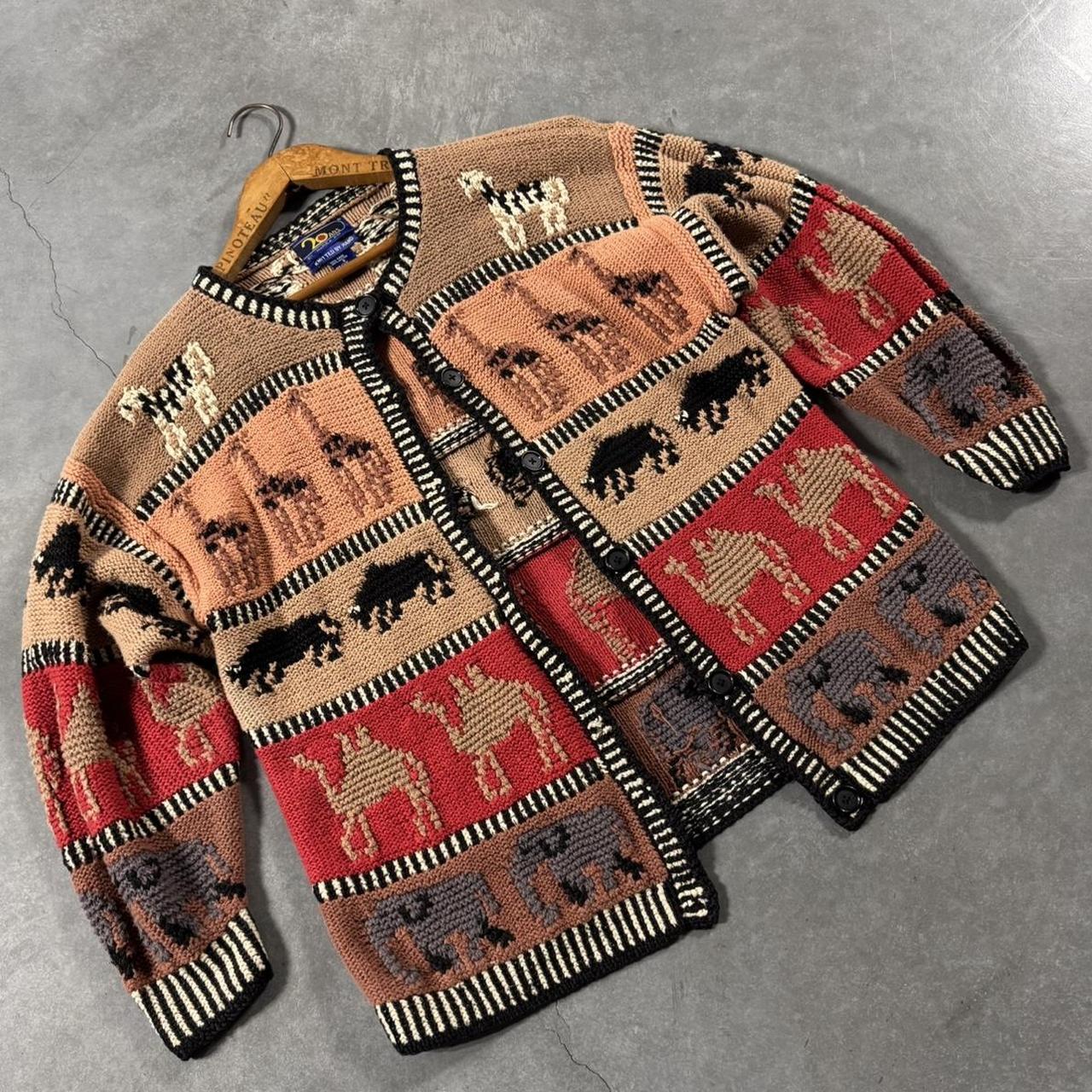 VINTAGE 1990S KNITTED BY HAND ANIMAL CHUNKY CARDIGAN 🐘🐫🦒🦙🐂