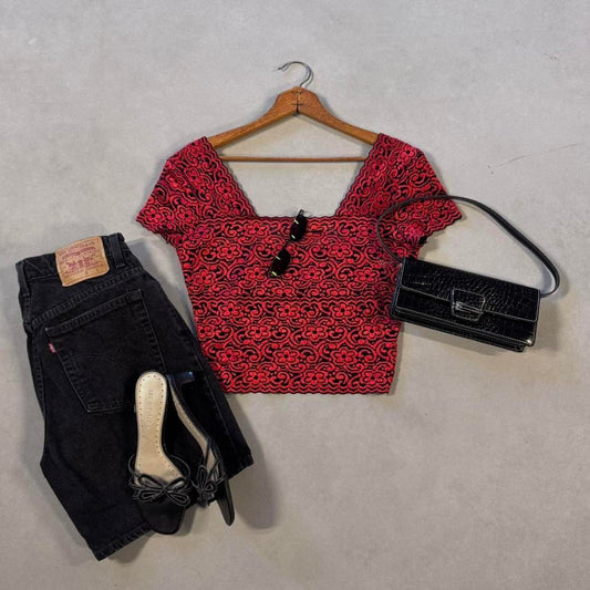 VINTAGE 90S JOSEPH RIBHOFF RED MESH TIGHT TOP