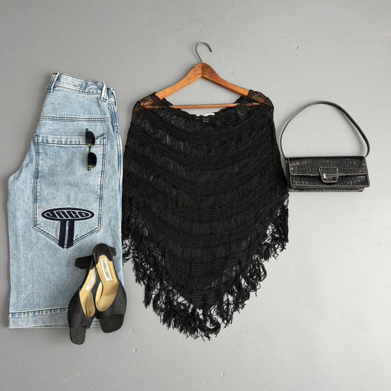 VINTAGE BELLISSIMA BLACK SHEER CROCHET PONCHO