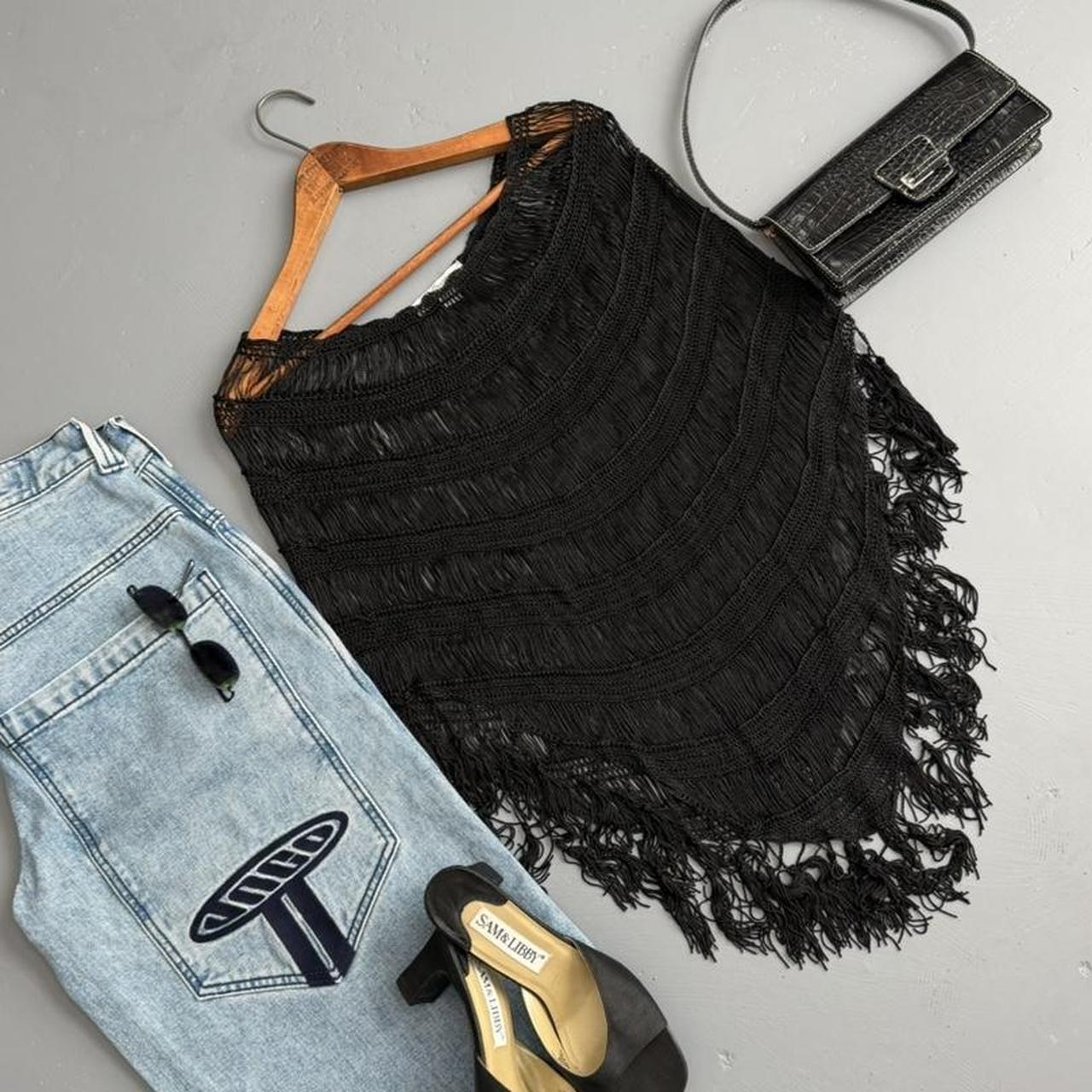 VINTAGE BELLISSIMA BLACK SHEER CROCHET PONCHO