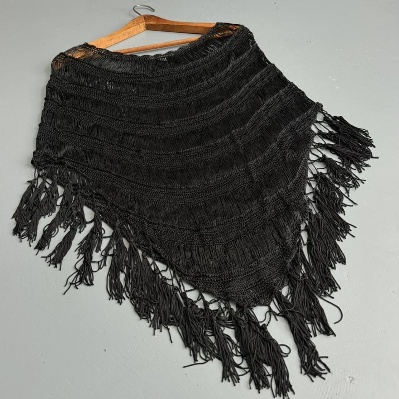 VINTAGE BELLISSIMA BLACK SHEER CROCHET PONCHO