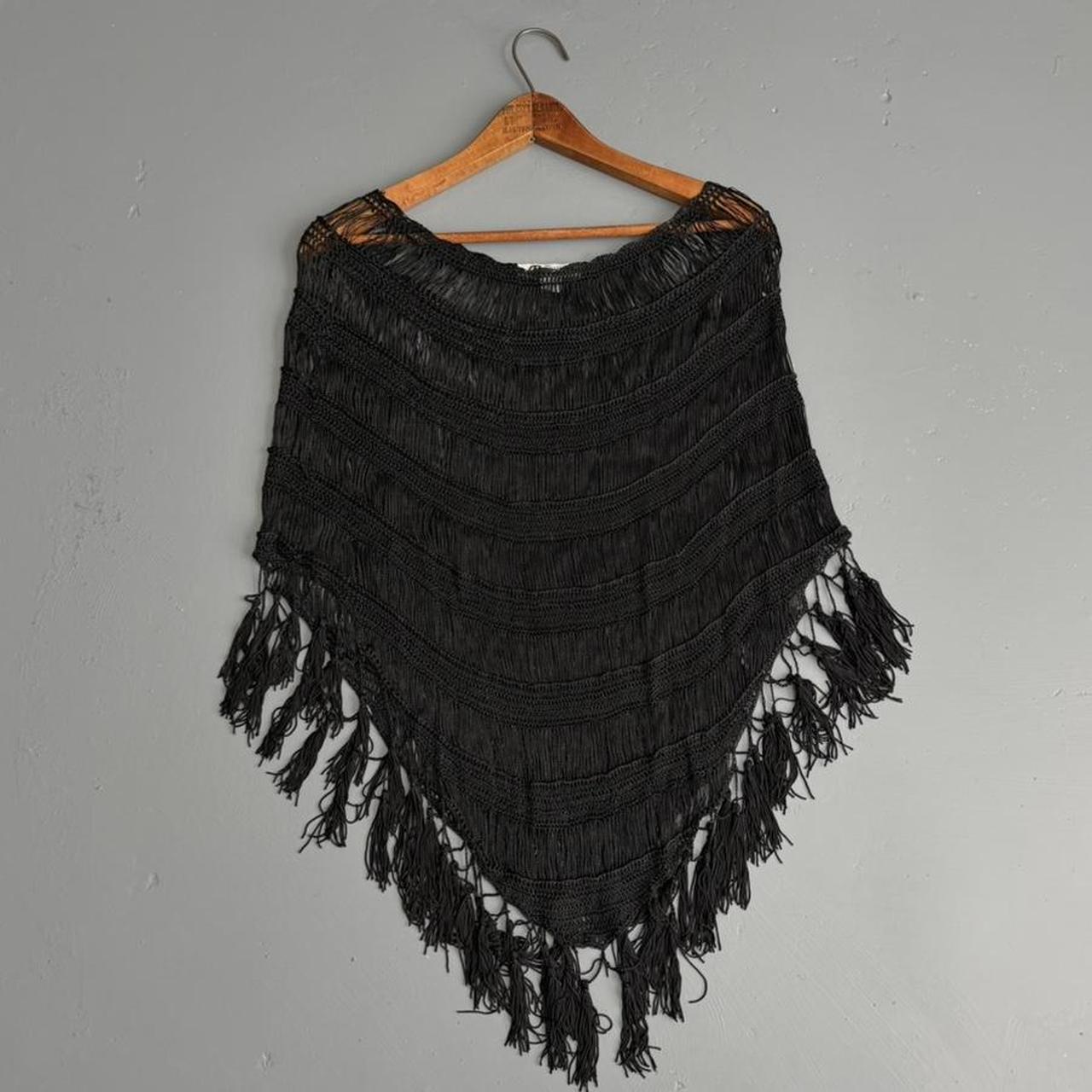 VINTAGE BELLISSIMA BLACK SHEER CROCHET PONCHO