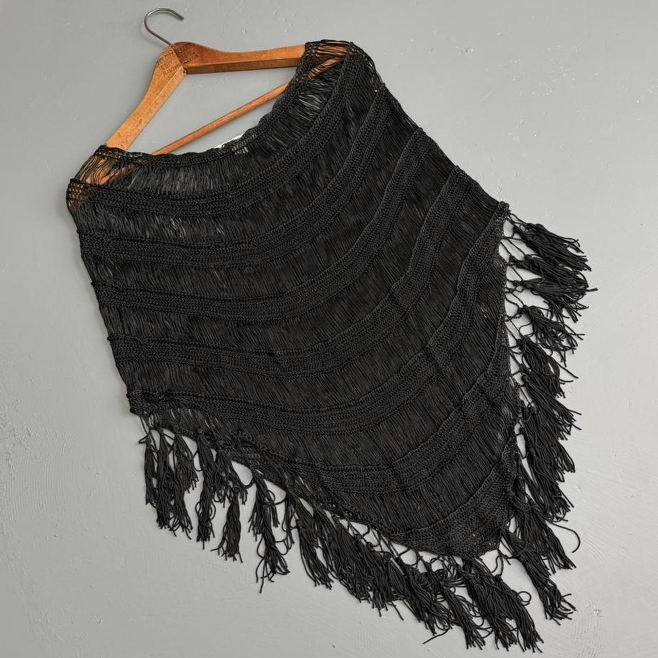 VINTAGE BELLISSIMA BLACK SHEER CROCHET PONCHO