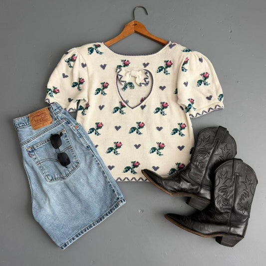 VINTAGE 90S CULLINANE FLORAL HEART TOP 🌷🌻🪻