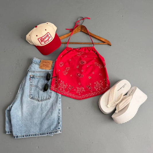 VINTAGE 90S NO BOUNDARIES BANDANA HALTER TOP 🍒