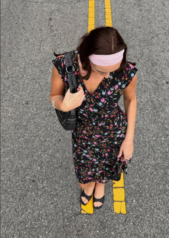 Vintage 90s black floral midi dress