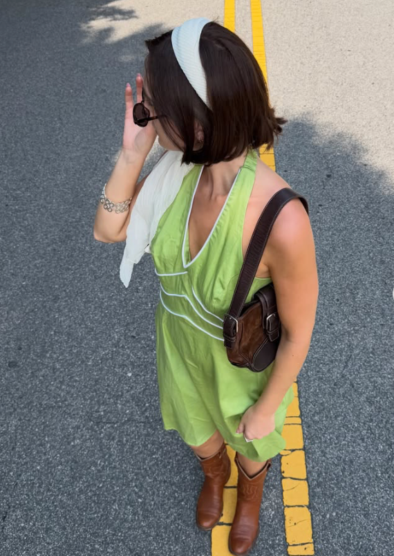 Vintage 90s green halter backless midi dress 🐢