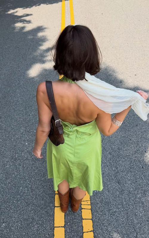 Vintage 90s green halter backless midi dress 🐢