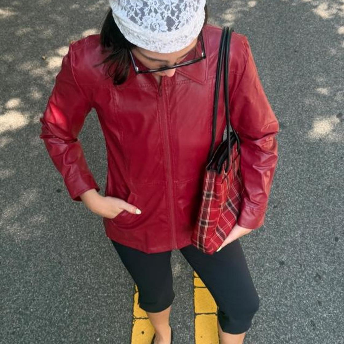 Vintage 90s red zip-up faux leather jacket 🇬🇧