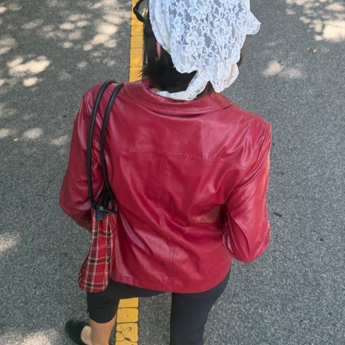 Vintage 90s red zip-up faux leather jacket 🇬🇧