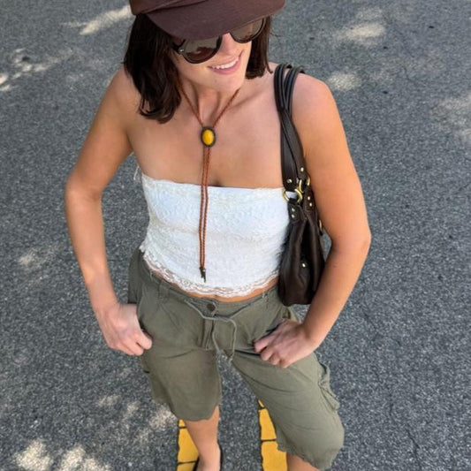 Vintage linen low-rise olive green cargo capri pants 🫒