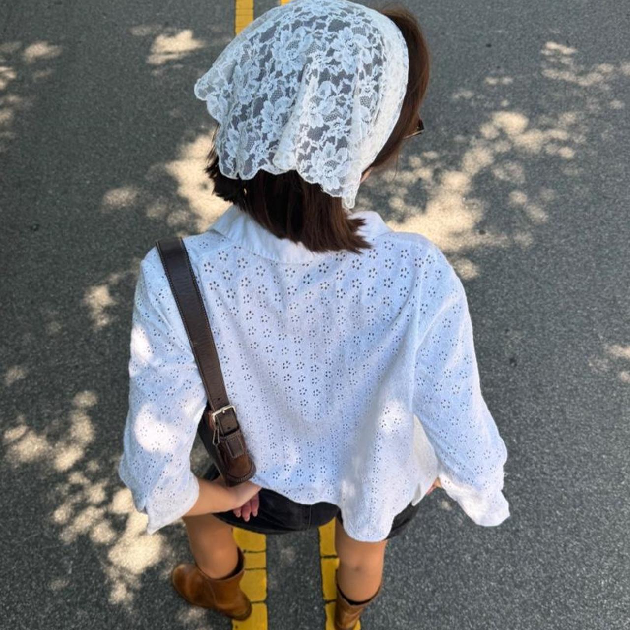 Vintage white eyelet lace button down blouse
