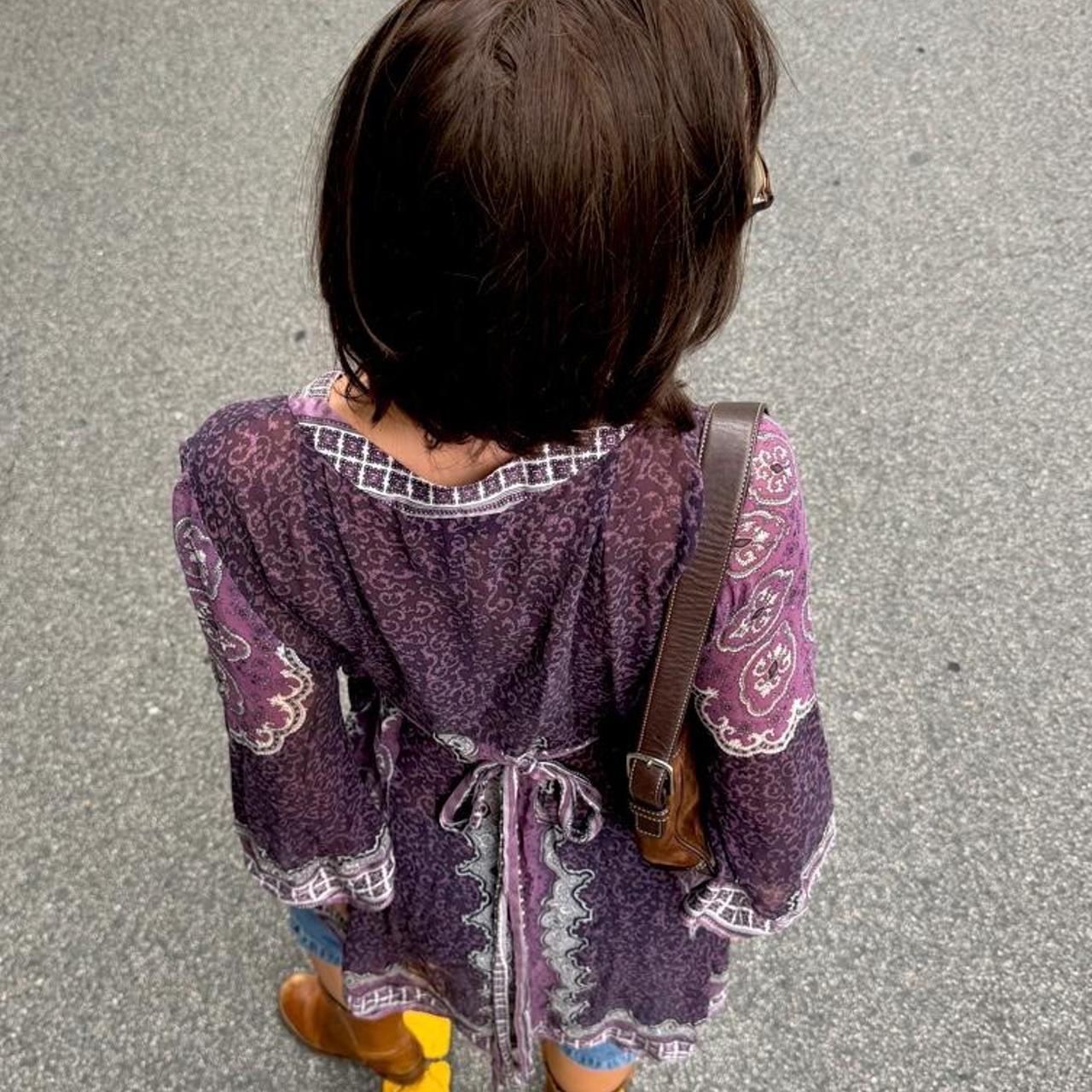 Vintage 90s sheer purple paisley boho print blouse with tie🕊️