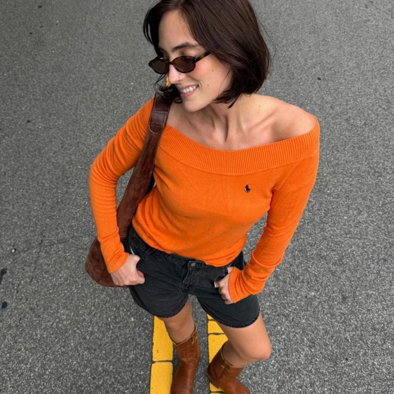 Vintage rare 90s orange off the shoulder Polo Ralph Lauren sweater🍊