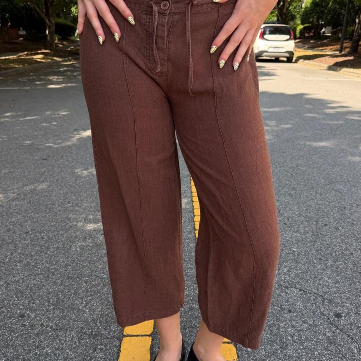 Vintage 90s low-rise brown linen capri pants 🐂
