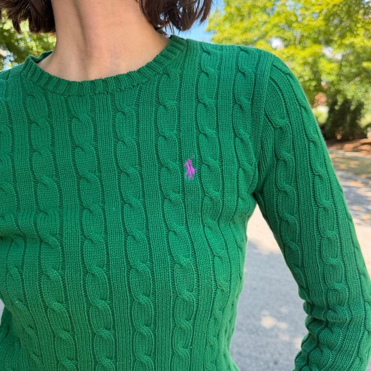 Green Ralph Lauren cable knit cotton sweater🍏