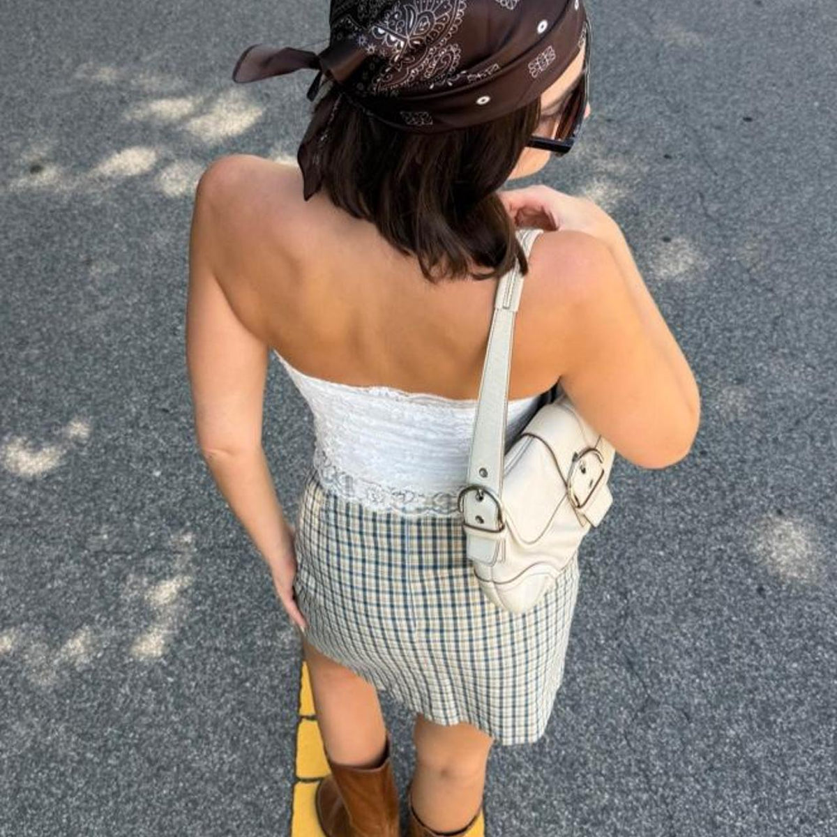 Vintage 90s plaid stretch midi skirt 📗