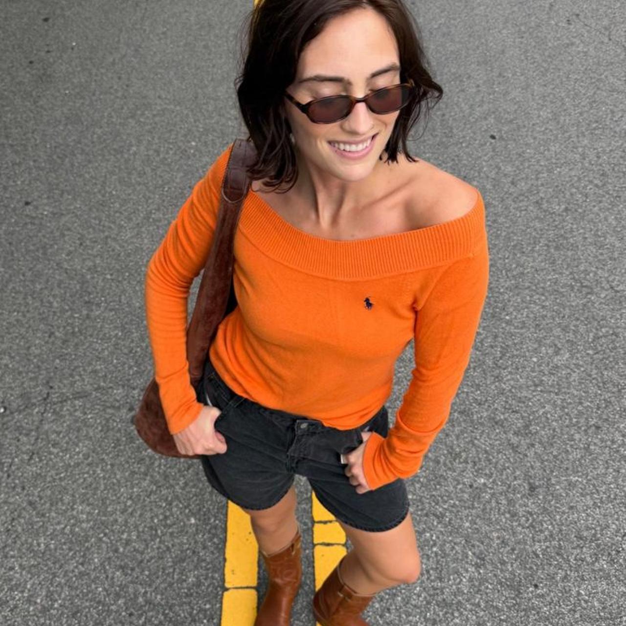 Vintage rare 90s orange off the shoulder Polo Ralph Lauren sweater🍊